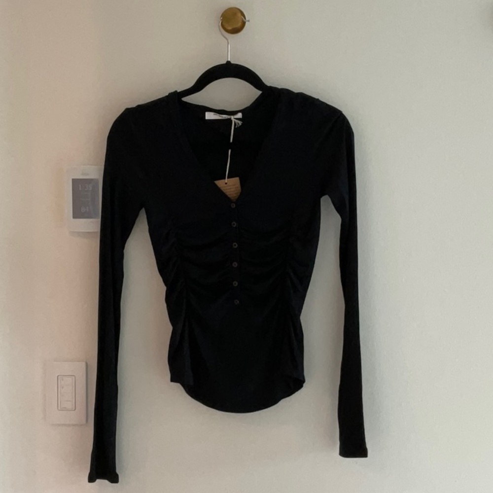 Project Social T Black Ruched Buttoned long sleeve